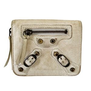 Balenciaga white leather classic compact city wallet with mirror
